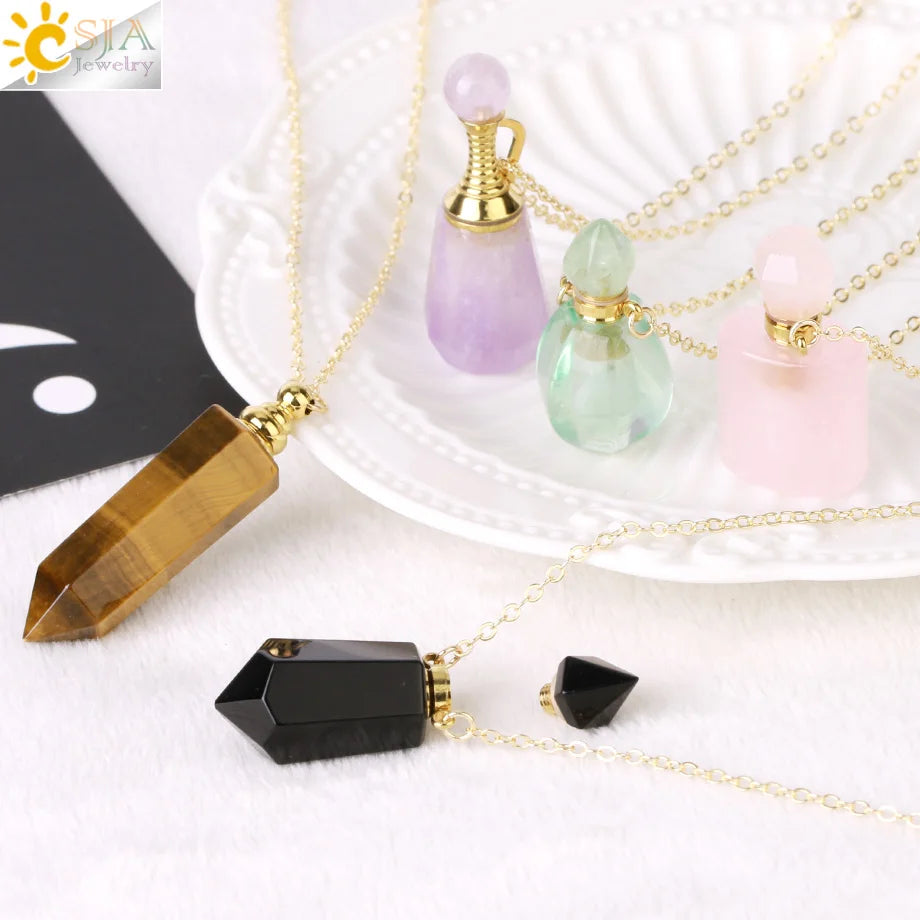 Fillable Crystal Jewelry Natural Stone Pendant Necklace