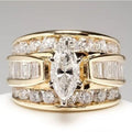 Marquise Cut Womens Ring with Round Brilliant Side Stones Elegant Fashion Jewelry