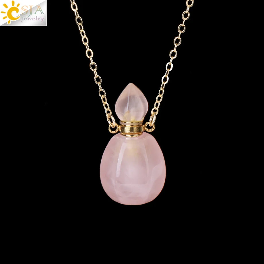 Fillable Crystal Jewelry Natural Stone Pendant Necklace