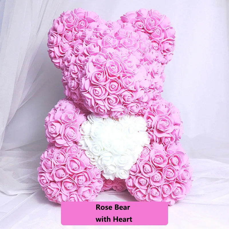Valentine Gifts Decoration Rose Bear Artificial Flower With Box Lights Teddy Bear for Women Girlfriend Birthday Gift Love Flower