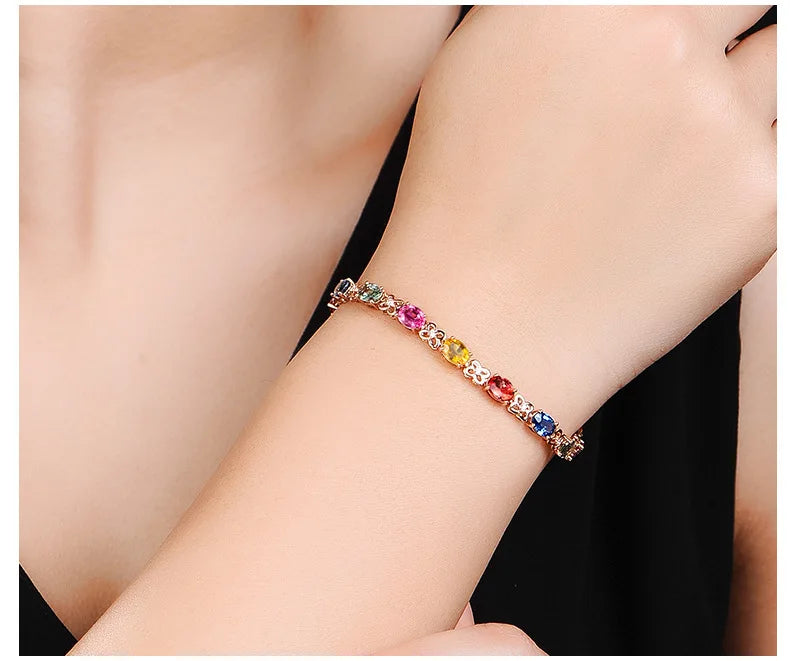925 Silver Bracelet Exquisite Colored Gemstone Rose Gold And Silver Bracelet