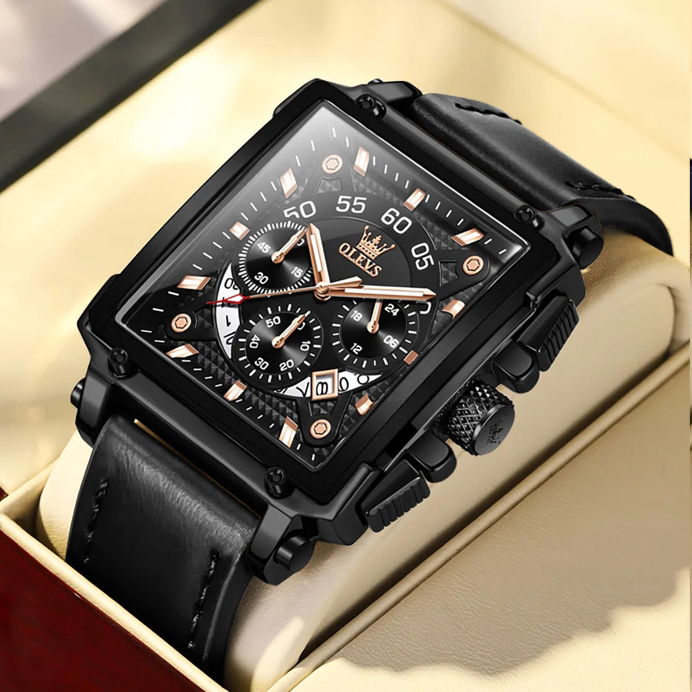 OLEVS Multifunctional Chronograph Square Quartz Watch for Man
