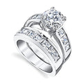 Women's Classic Round Brilliant Cut Bridal Ring Set with Zirconia Claw Setting Elegant Wedding Jewelry