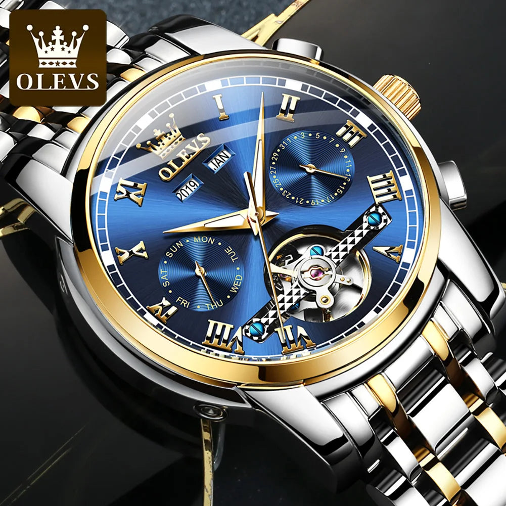 OLEVS Men's Automatic Mechanical Watch Tourbillon Waterproof
