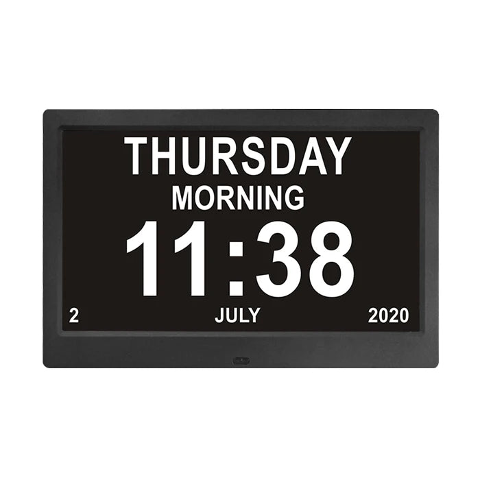 10 Inch Large Table Display 3 Alarms 8 Languages 5 Medicine Reminder White Wifi Led Clock With Photo Video Playback