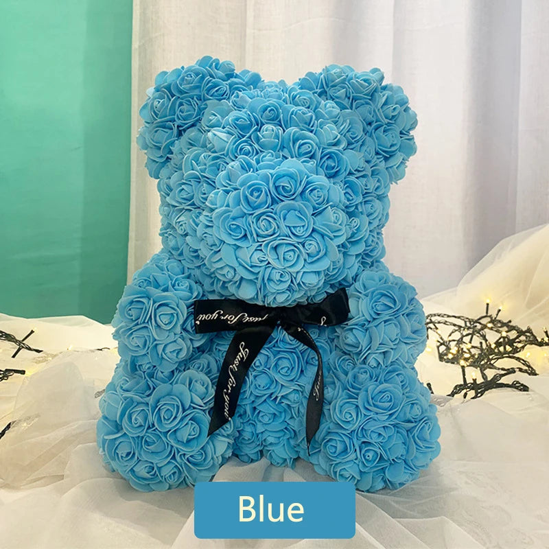 Valentine Gifts Decoration Rose Bear Artificial Flower With Box Lights Teddy Bear for Women Girlfriend Birthday Gift Love Flower