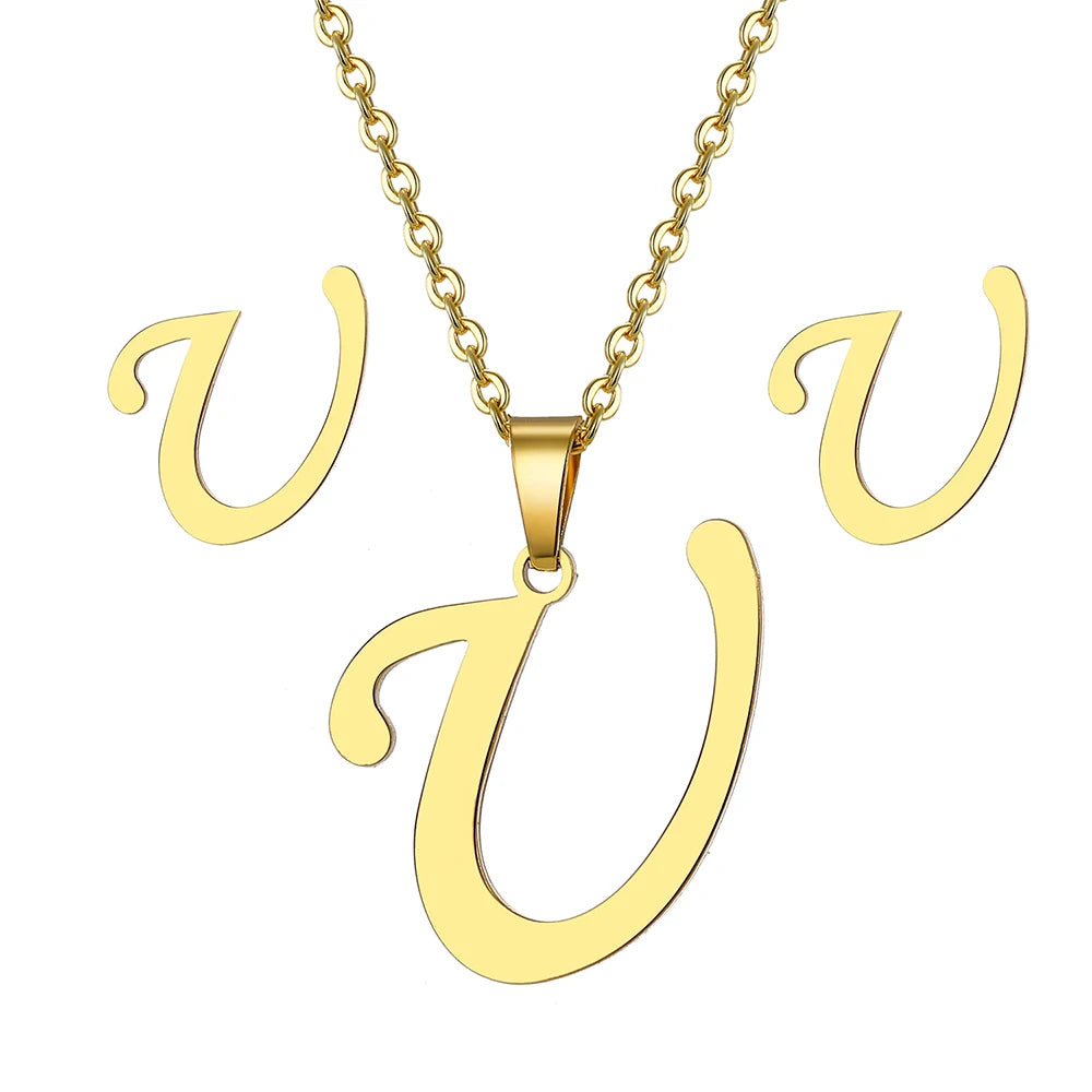 Custom Letter Earrings and Necklace Jewelry Set