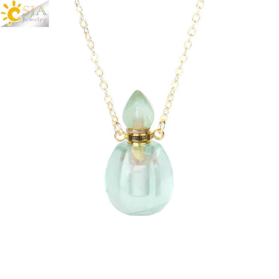 Fillable Crystal Jewelry Natural Stone Pendant Necklace