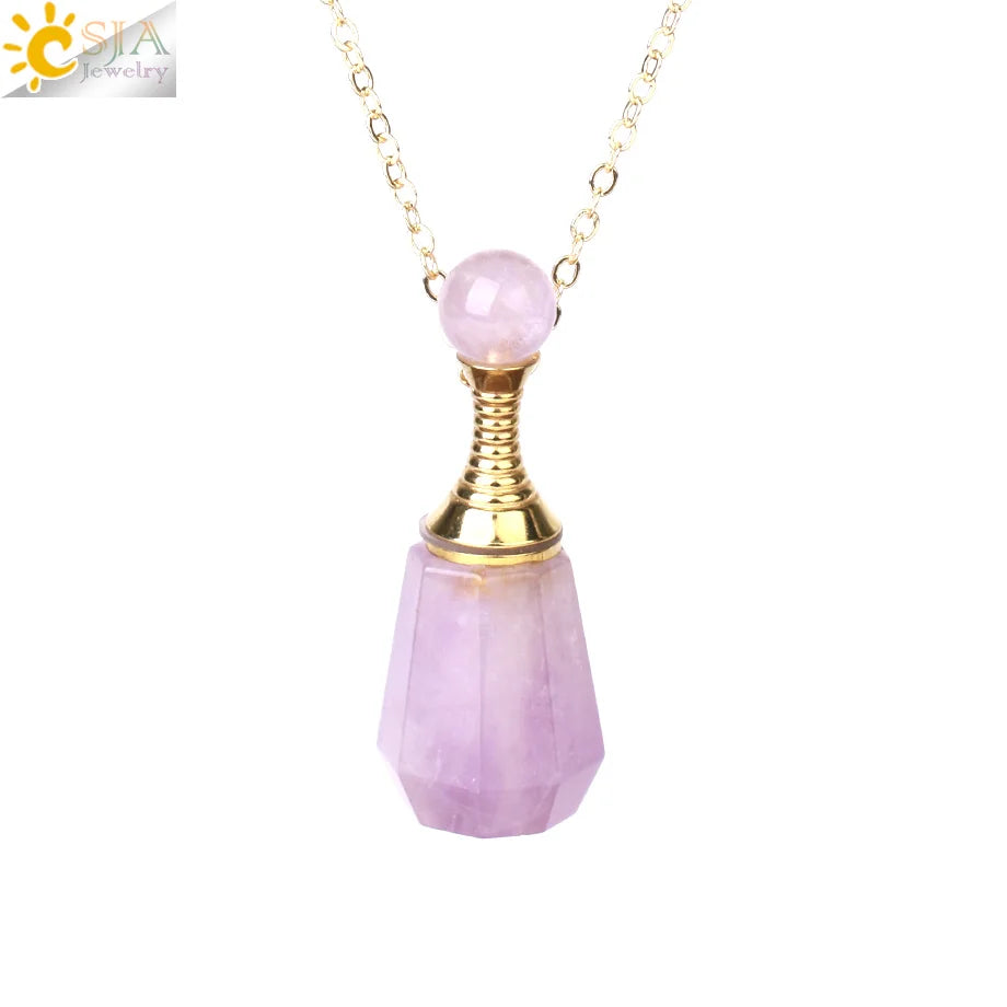 Fillable Crystal Jewelry Natural Stone Pendant Necklace