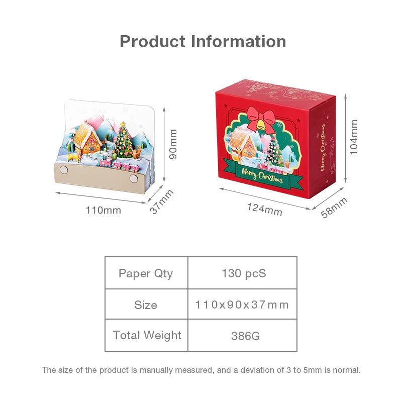 3D Paper Christmas Calendar Desk Decoration Loose Leaf Notes Multi-layer Hollow Design Box Included for Christmas