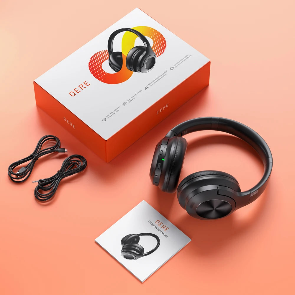 QERE E80 2025 Hot Selling Wireless Headphones Active Noise Cancelling 40mm Speaker 25dB ANC
