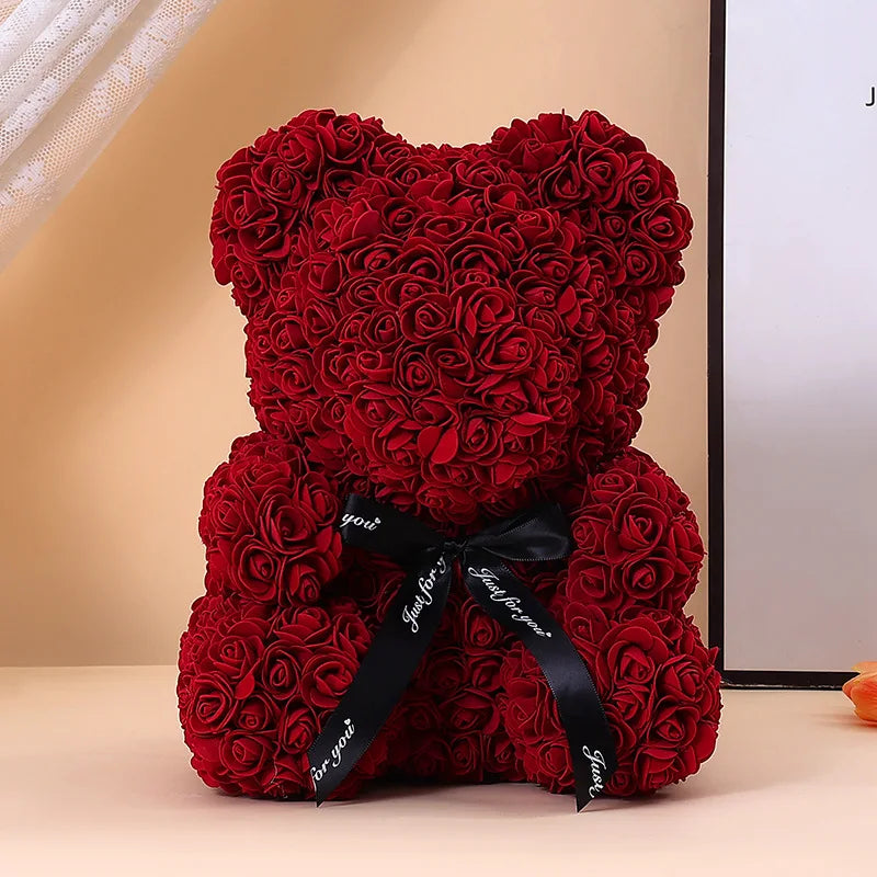 Valentine Gifts Decoration Rose Bear Artificial Flower With Box Lights Teddy Bear for Women Girlfriend Birthday Gift Love Flower
