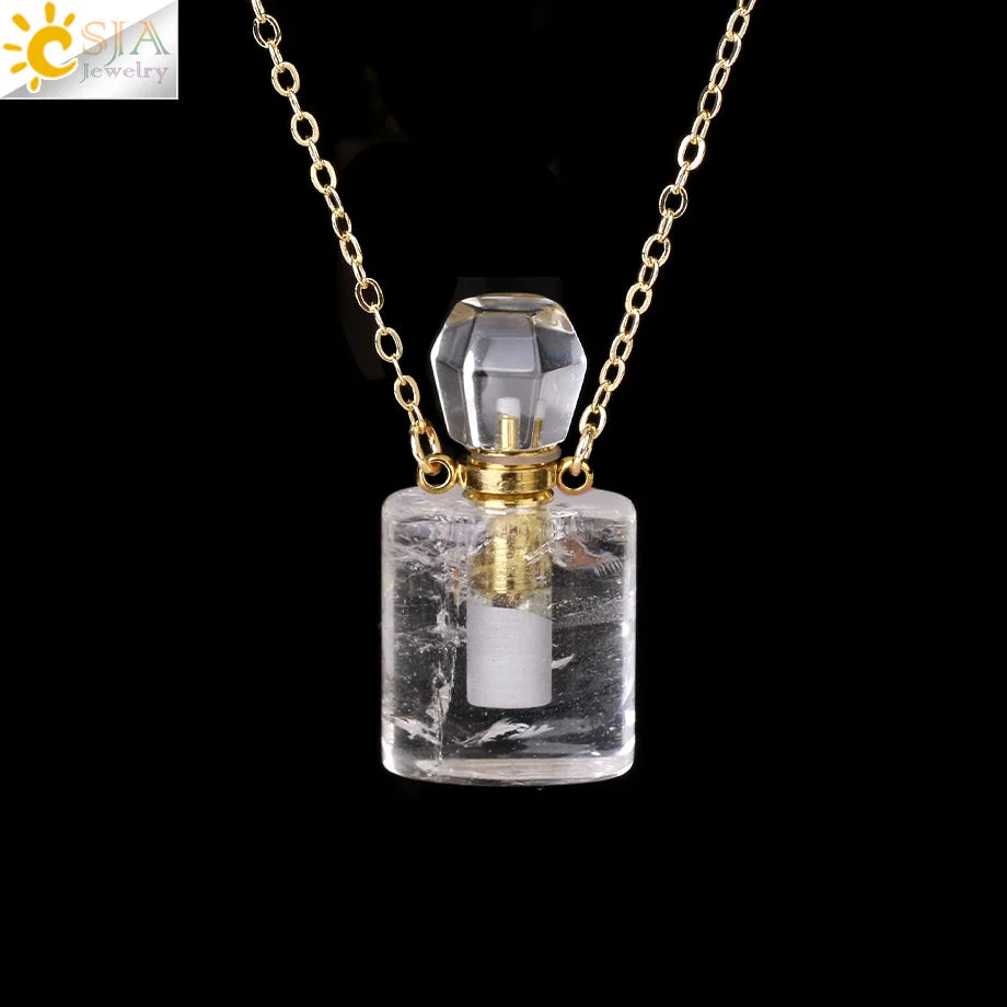 Fillable Crystal Jewelry Natural Stone Pendant Necklace