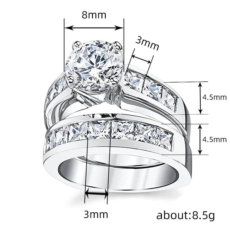 Women's Classic Round Brilliant Cut Bridal Ring Set with Zirconia Claw Setting Elegant Wedding Jewelry