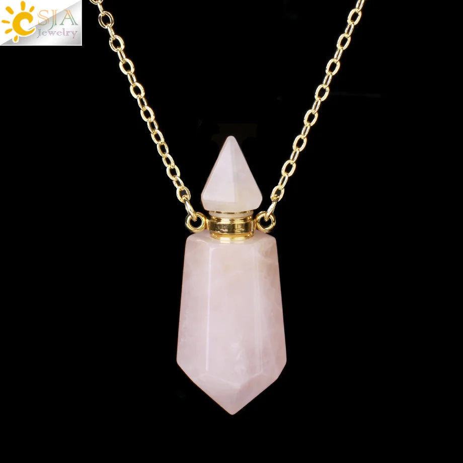 Fillable Crystal Jewelry Natural Stone Pendant Necklace
