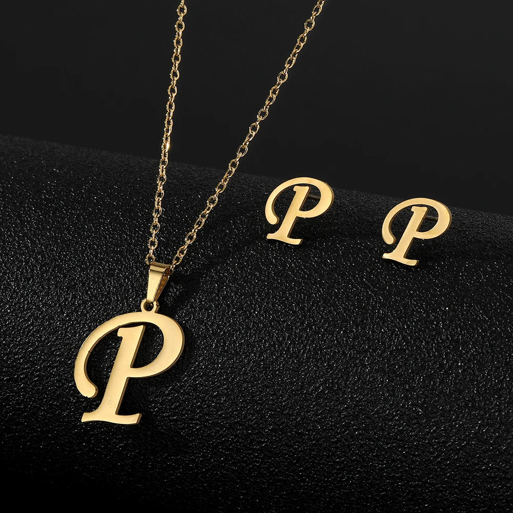 Custom Letter Earrings and Necklace Jewelry Set