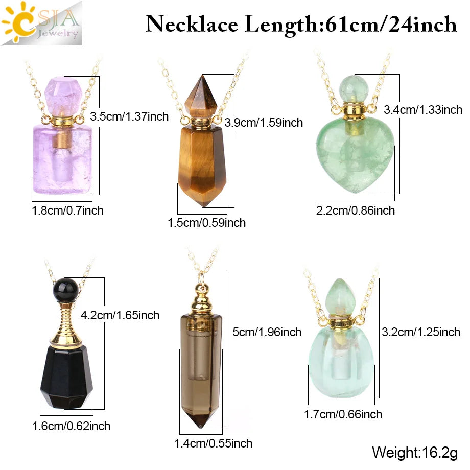 Fillable Crystal Jewelry Natural Stone Pendant Necklace