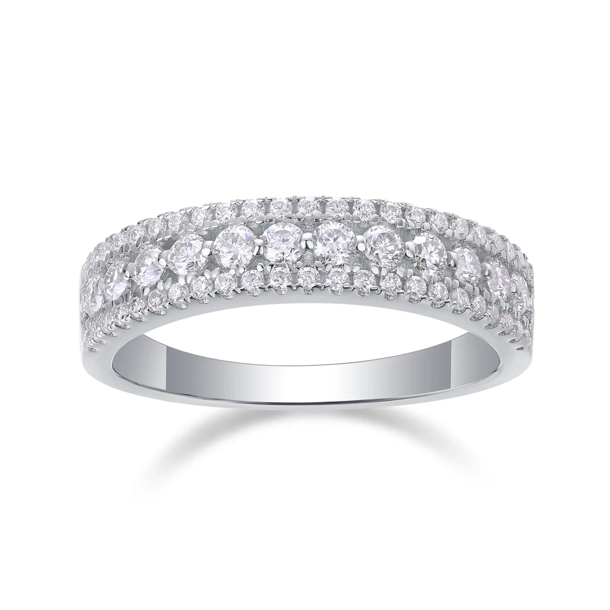 Luxury Three-Row Pave Half Eternity Band Ring S925 Sterling Silver Round Brilliant Cut Moissanite Ring Wedding Stackable Ring