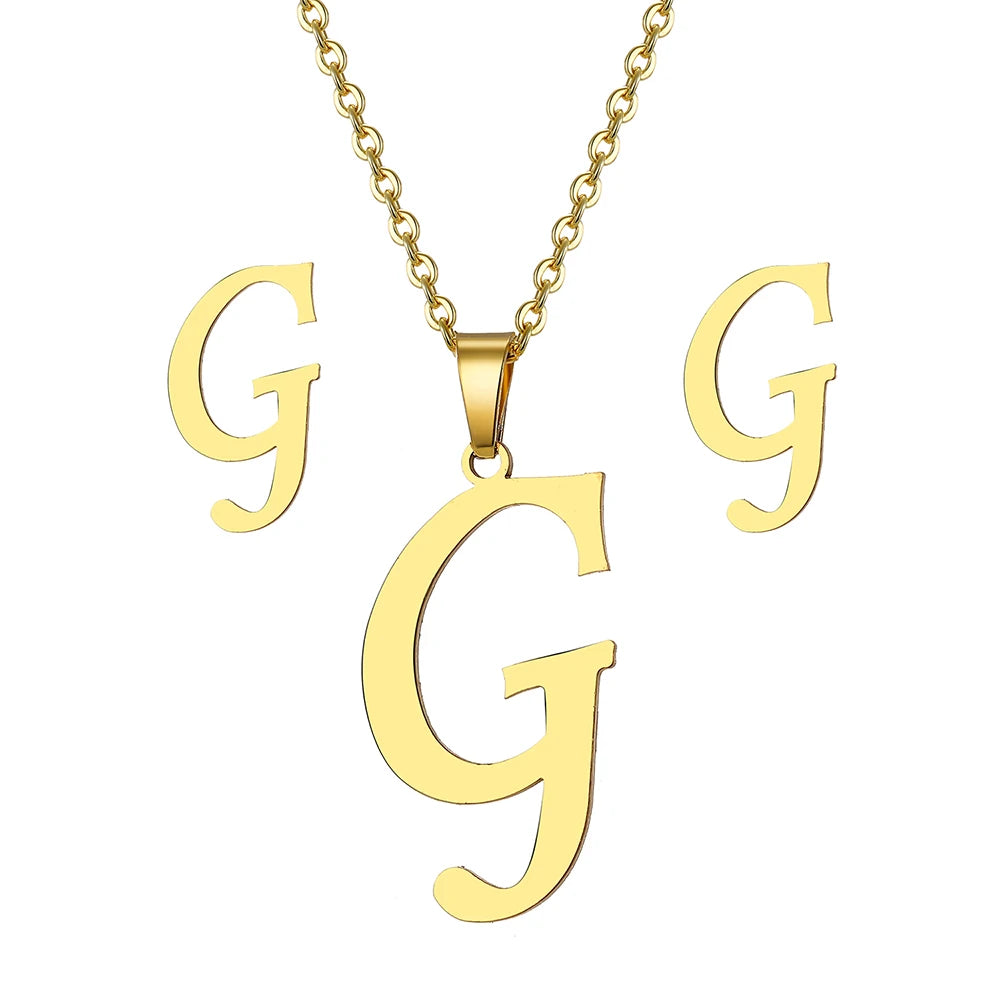 Custom Letter Earrings and Necklace Jewelry Set
