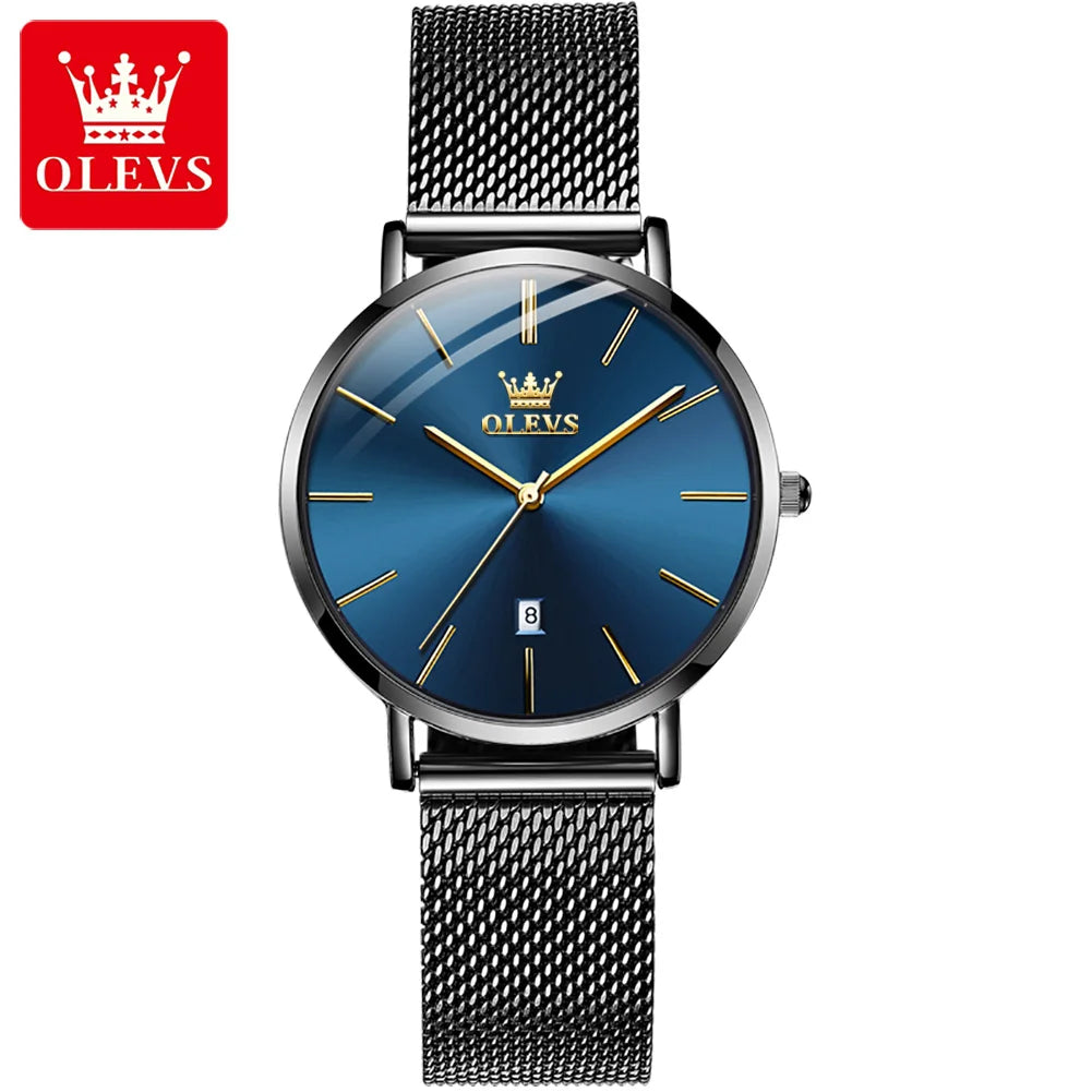 OLEVS Waterproof Fashion Casual Mesh Steel Strap Ultra Thin Elegant Luxury Women's Quartz Watch
