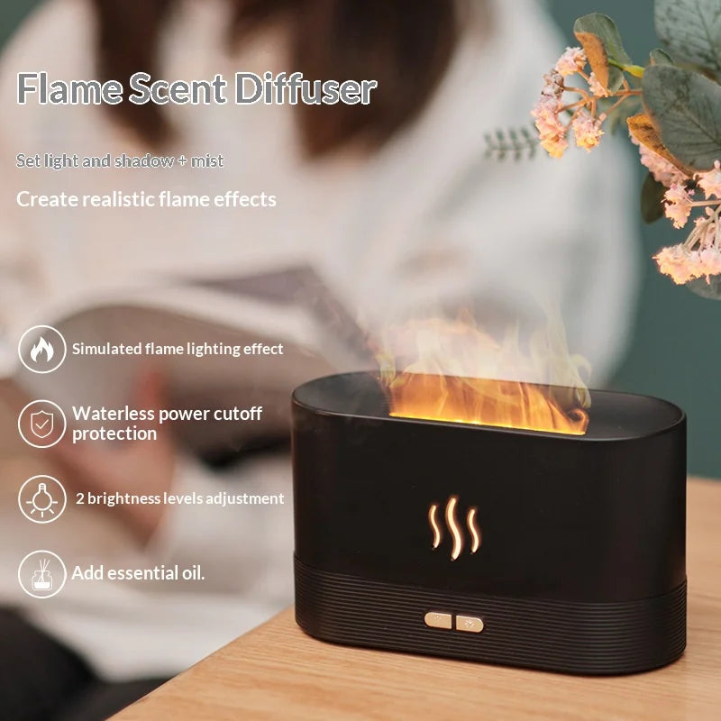 USB Aromatic Simulation Flame Diffuser Plastic Colourful Home Office Gift Ambient Light Desktop 3D Flame Humidifier Atomiser