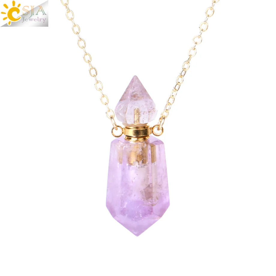 Fillable Crystal Jewelry Natural Stone Pendant Necklace