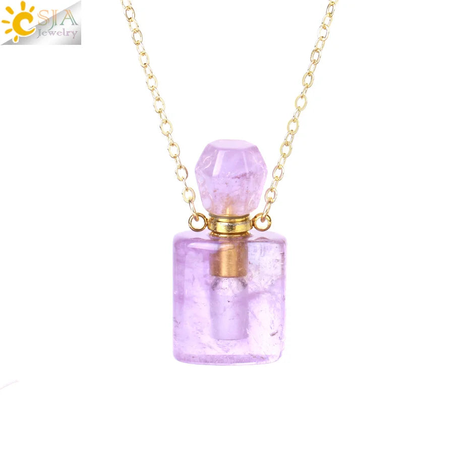 Fillable Crystal Jewelry Natural Stone Pendant Necklace