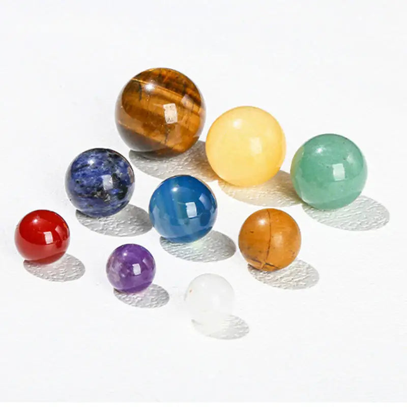 Natural Crystal Healing Stone Nine Planets Feng Shui Ornaments Home Decor Engraved Polished Mineral Chakra Balls Gemstone Sphere