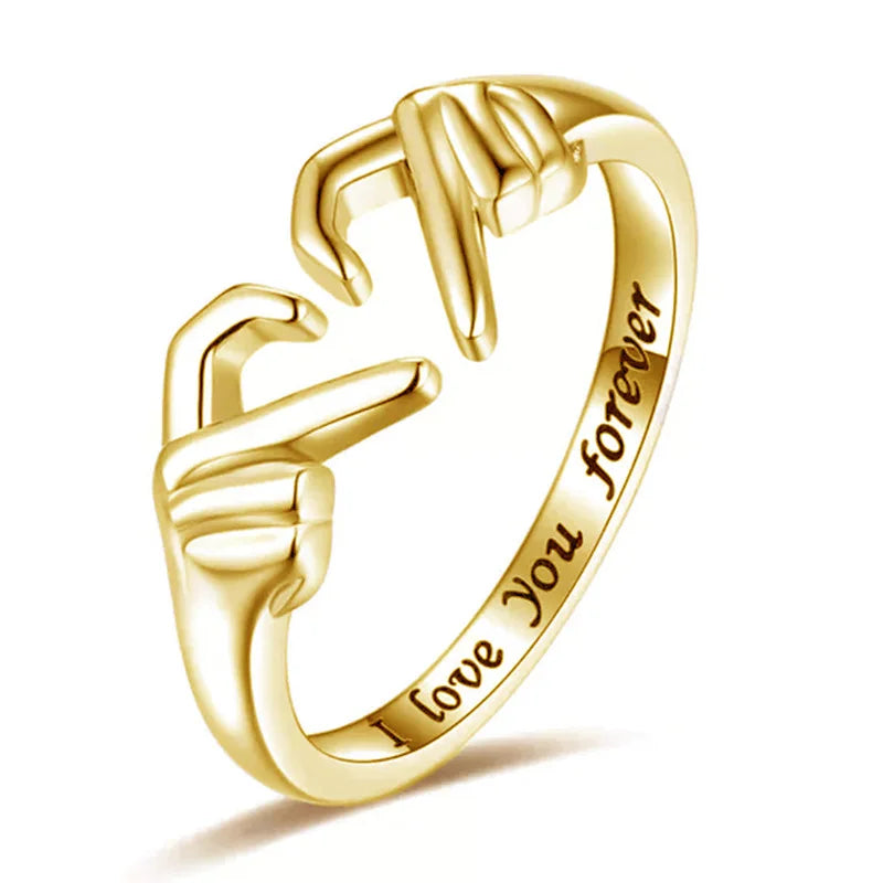 Heart Love Gesture Engraved Classic Statement Ring Sweet Minimalist Fashion Daily Wear Engagement Party Gift Jewelry