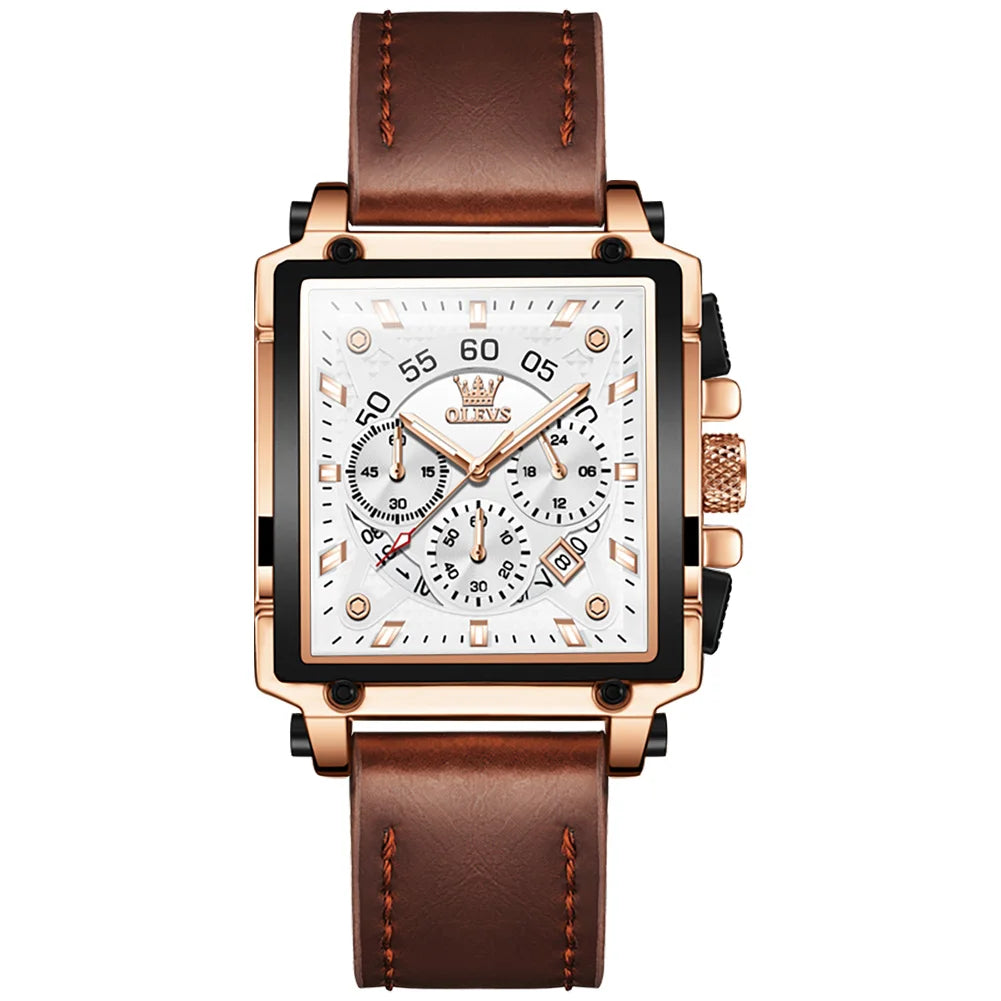 OLEVS Multifunctional Chronograph Square Quartz Watch for Man