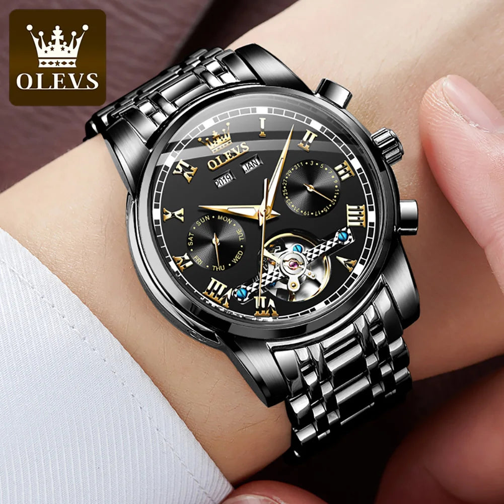 OLEVS Men's Automatic Mechanical Watch Tourbillon Waterproof