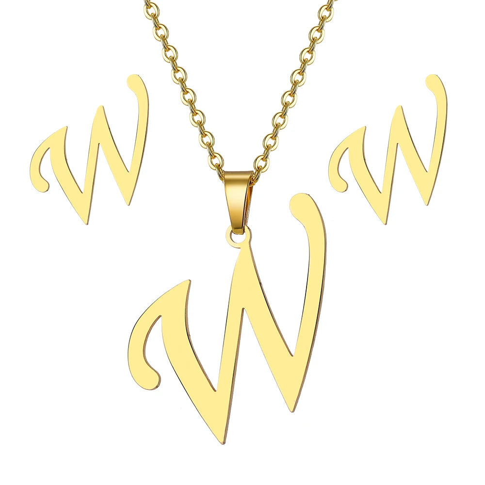 Custom Letter Earrings and Necklace Jewelry Set
