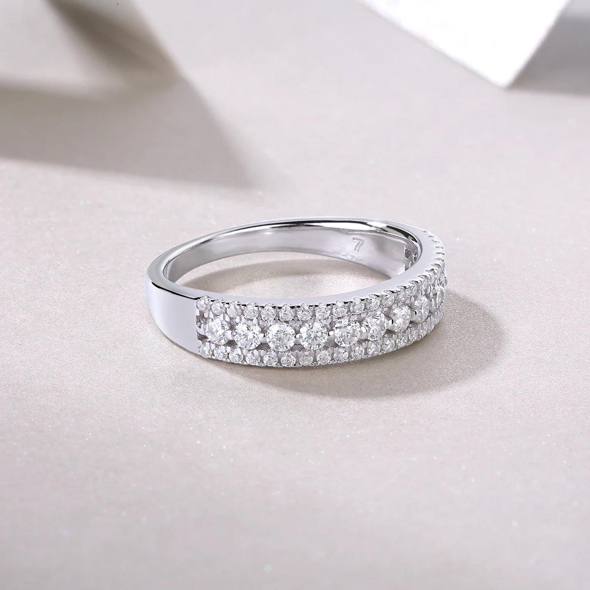 Luxury Three-Row Pave Half Eternity Band Ring S925 Sterling Silver Round Brilliant Cut Moissanite Ring Wedding Stackable Ring