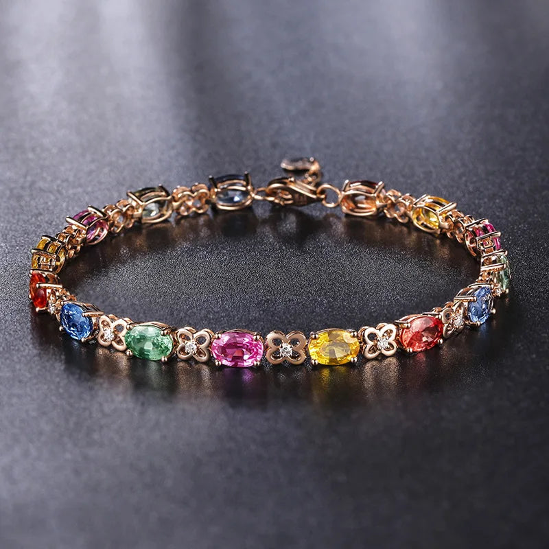 925 Silver Bracelet Exquisite Colored Gemstone Rose Gold And Silver Bracelet