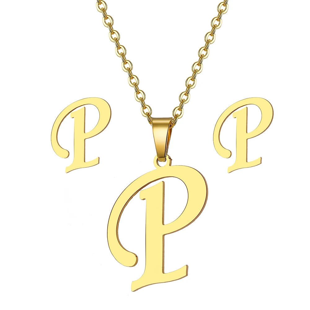 Custom Letter Earrings and Necklace Jewelry Set