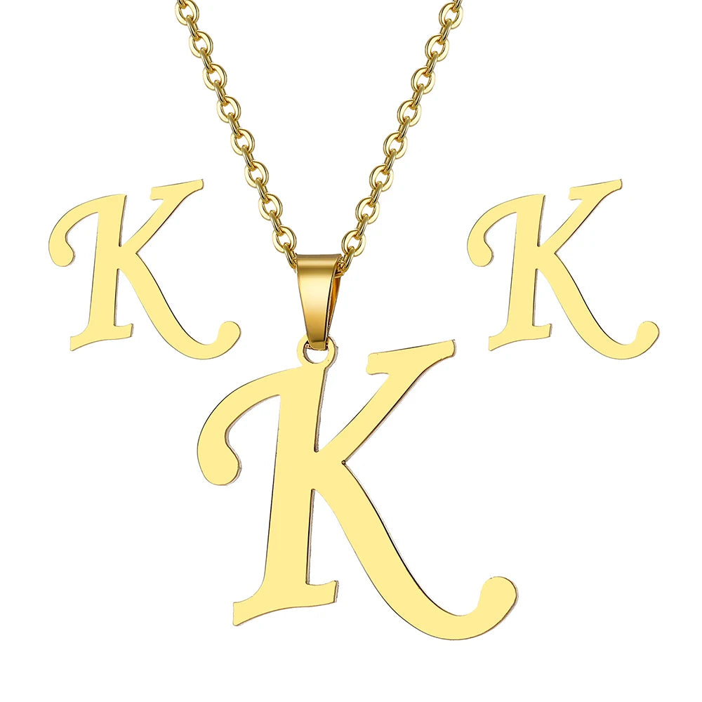 Custom Letter Earrings and Necklace Jewelry Set