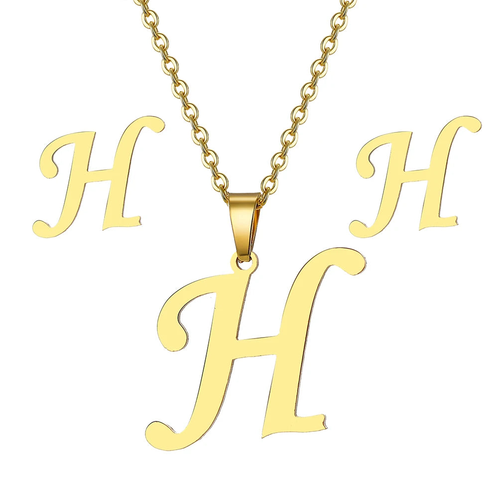 Custom Letter Earrings and Necklace Jewelry Set