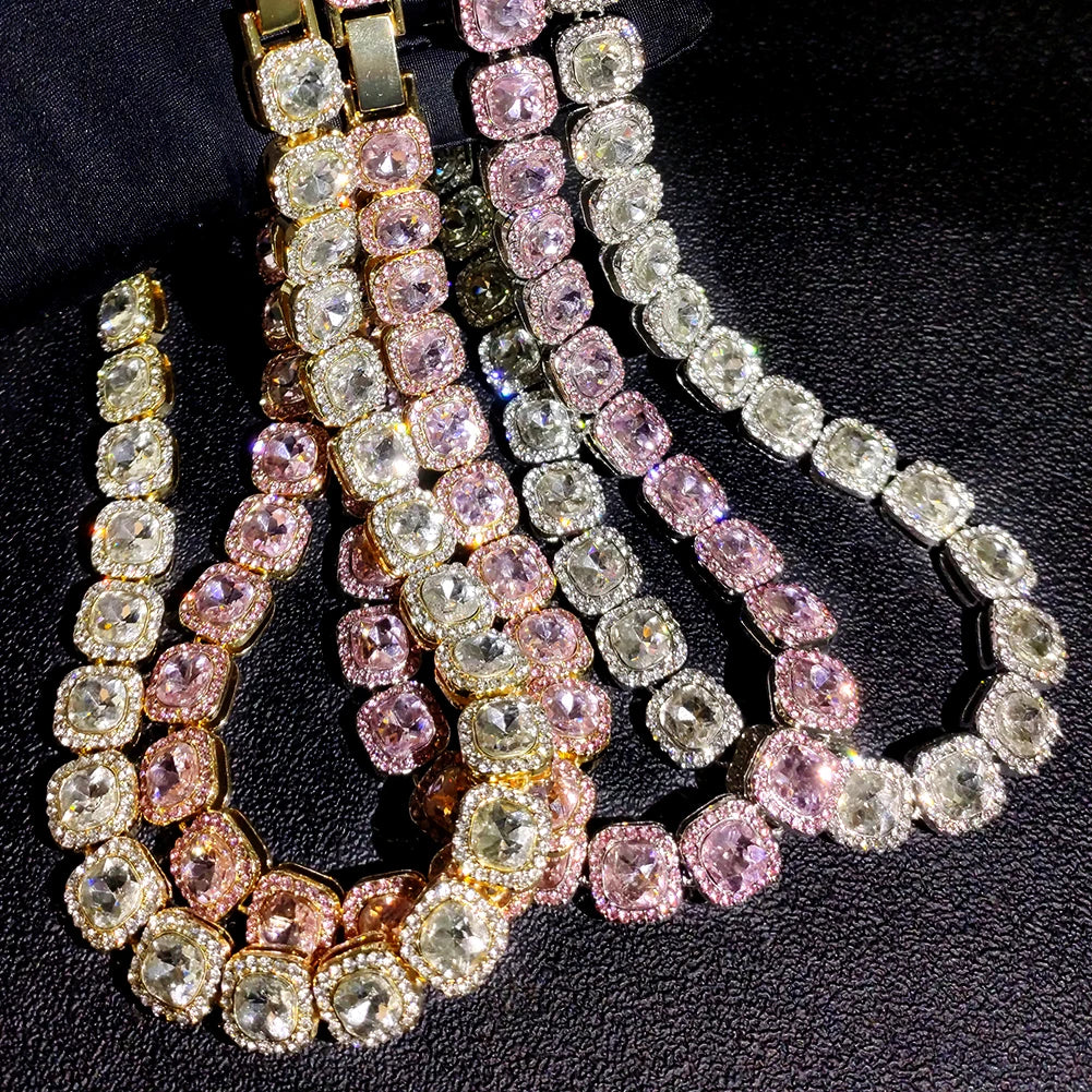Paved Cuban Link Chain Tennis Necklace Women Men 13/14MM Prong Necklace