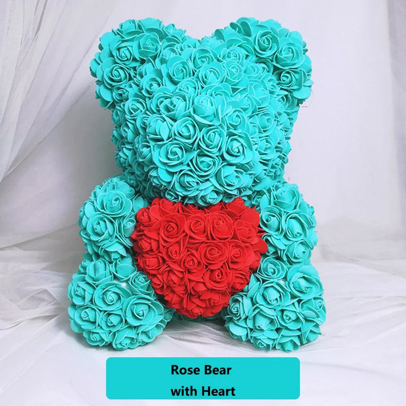 Valentine Gifts Decoration Rose Bear Artificial Flower With Box Lights Teddy Bear for Women Girlfriend Birthday Gift Love Flower
