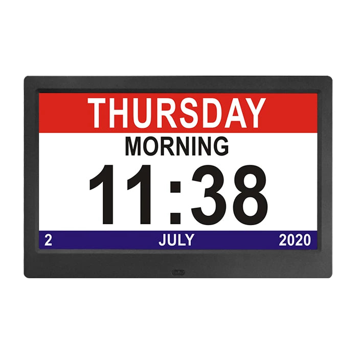 10 Inch Large Table Display 3 Alarms 8 Languages 5 Medicine Reminder White Wifi Led Clock With Photo Video Playback