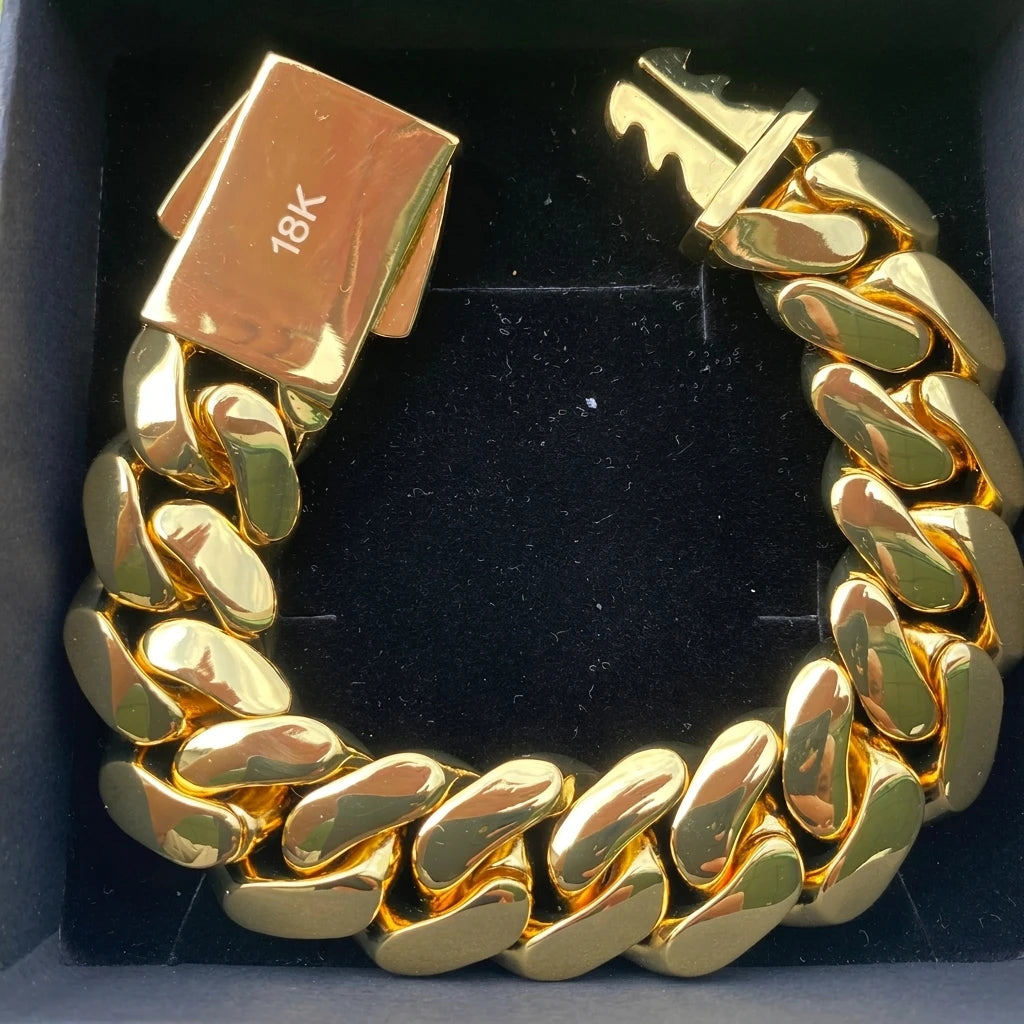 Miami Cuban Link 18K Gold Bracelet Mens