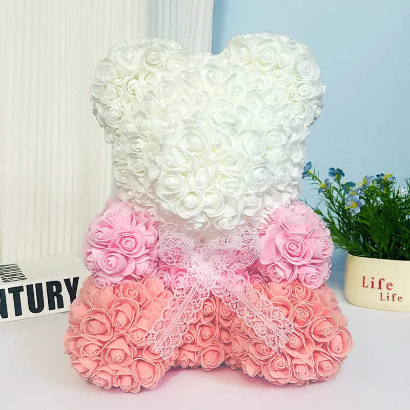 Valentine Gifts Decoration Rose Bear Artificial Flower With Box Lights Teddy Bear for Women Girlfriend Birthday Gift Love Flower