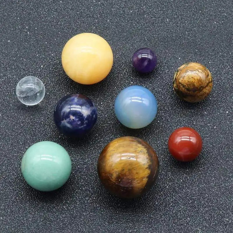 Natural Crystal Healing Stone Nine Planets Feng Shui Ornaments Home Decor Engraved Polished Mineral Chakra Balls Gemstone Sphere