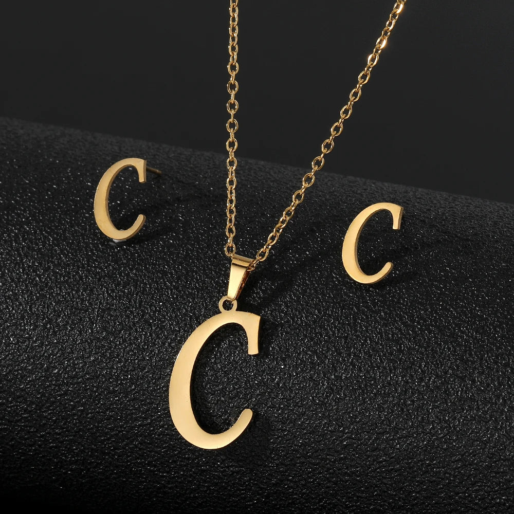 Custom Letter Earrings and Necklace Jewelry Set