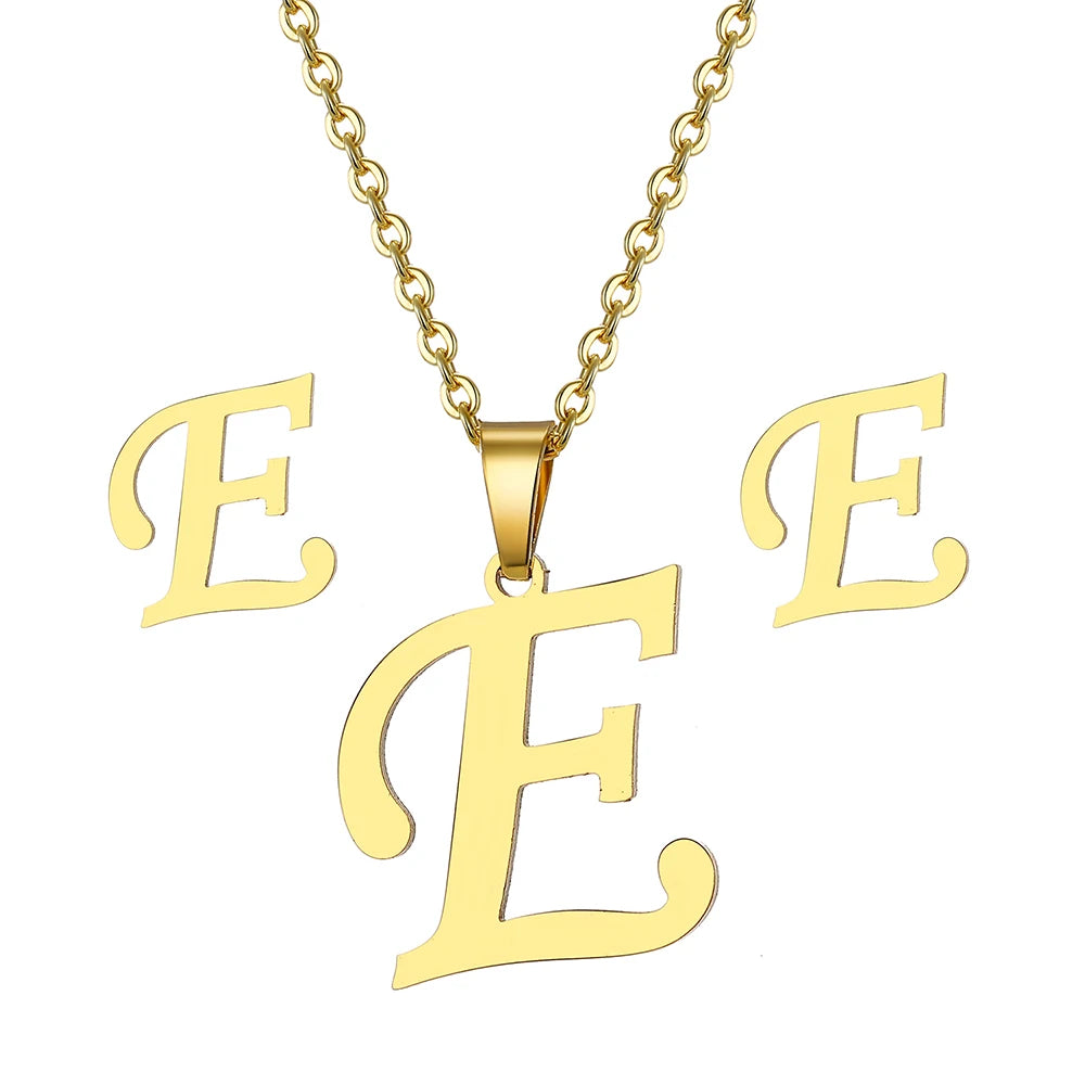 Custom Letter Earrings and Necklace Jewelry Set