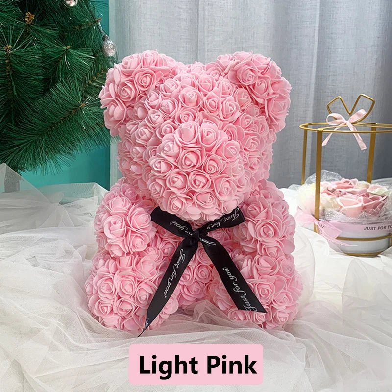Valentine Gifts Decoration Rose Bear Artificial Flower With Box Lights Teddy Bear for Women Girlfriend Birthday Gift Love Flower