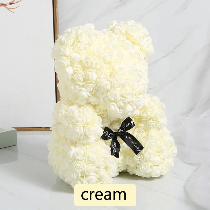 Valentine Gifts Decoration Rose Bear Artificial Flower With Box Lights Teddy Bear for Women Girlfriend Birthday Gift Love Flower