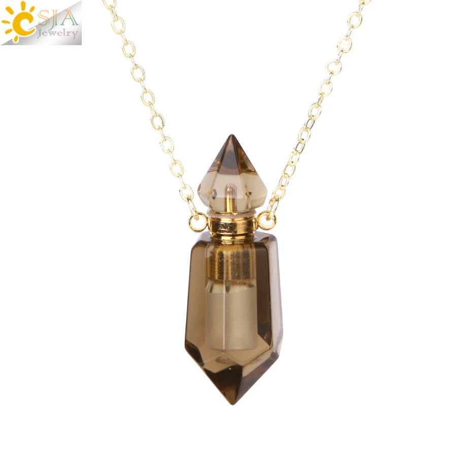 Fillable Crystal Jewelry Natural Stone Pendant Necklace