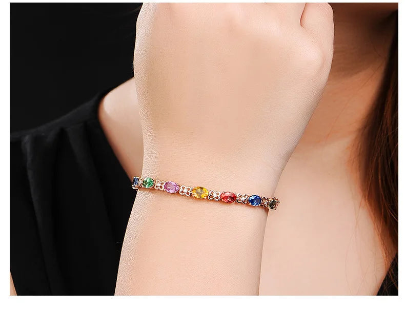 925 Silver Bracelet Exquisite Colored Gemstone Rose Gold And Silver Bracelet