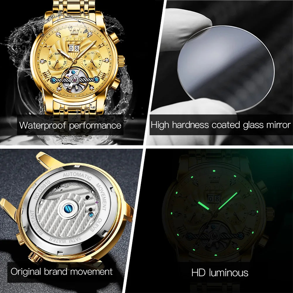 Olevs Tourbillon Mechanical Mens Wrist Watch